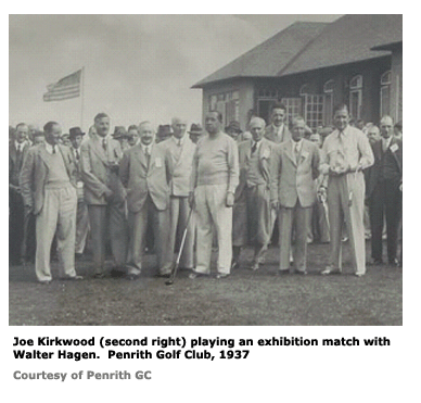 Joe Kirkwood playing an exhibition match with Walter Hagen 1937